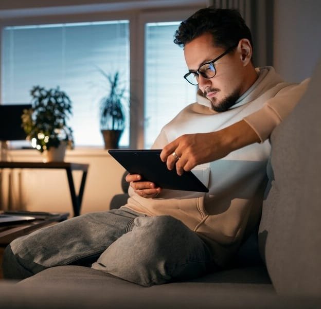 a person watching an ad